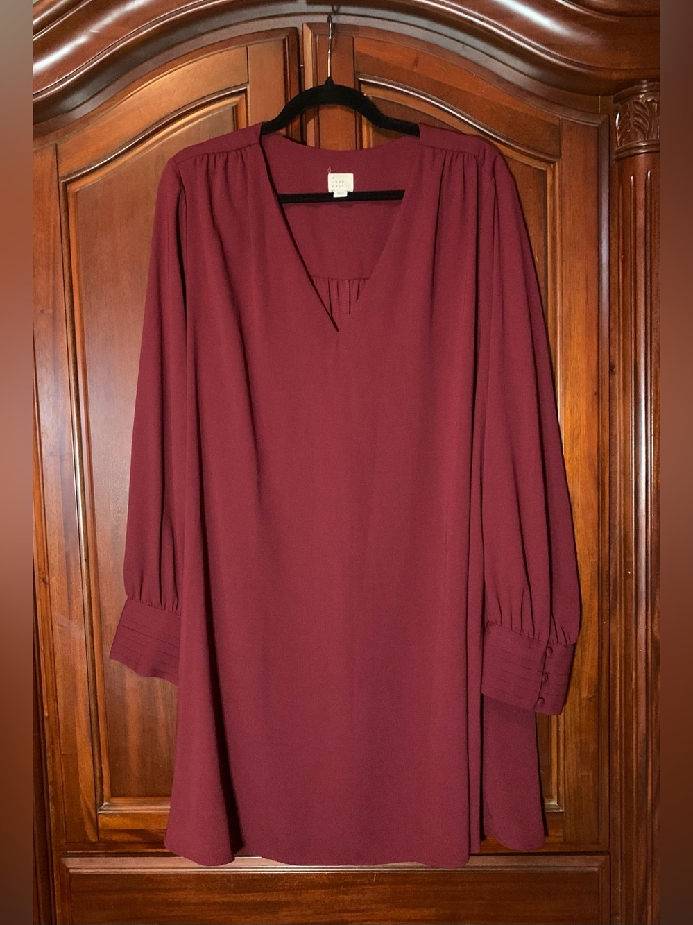 a new day Burgundy V-Neck Long Sleeve Tunic